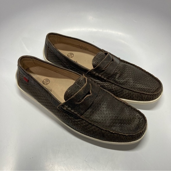 Marc Joseph brown basket weave embossed leather loafers size 10.5 - Picture 2 of 9